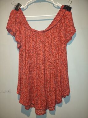 Old Navy Coral Red Floral Off-Shoulder Tunic